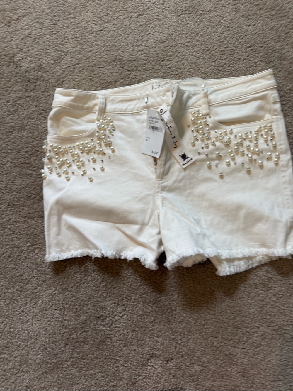 Women’s White Pearl-Embellished Denim Shorts